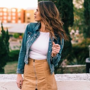 Divided by H&M | Front Zipper Beige Tan Faux Suede Mini Skirt